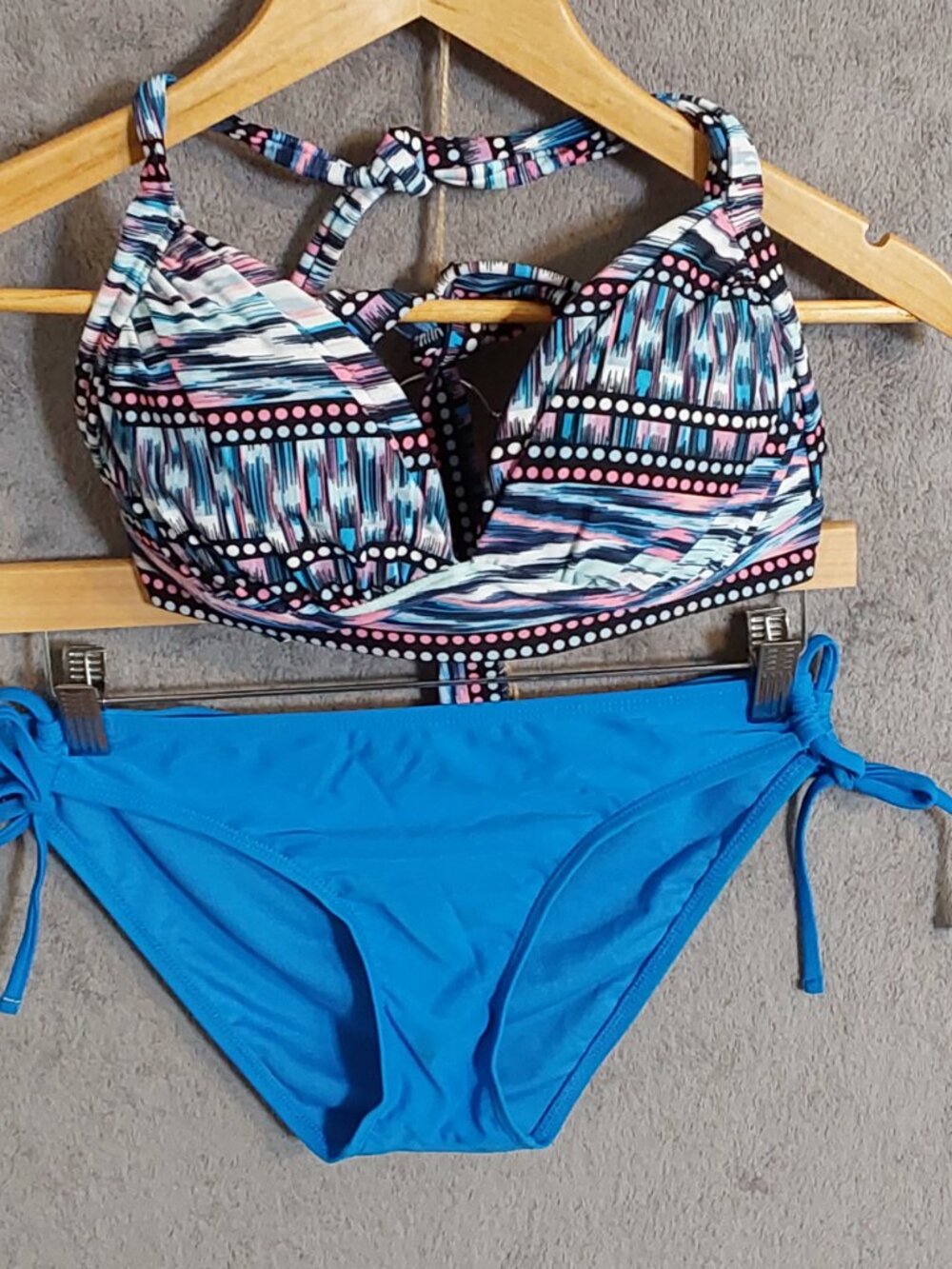 Carolines Saltwater Bikini Set Women’s Blue Tie Side 2 Piece Swimsuit